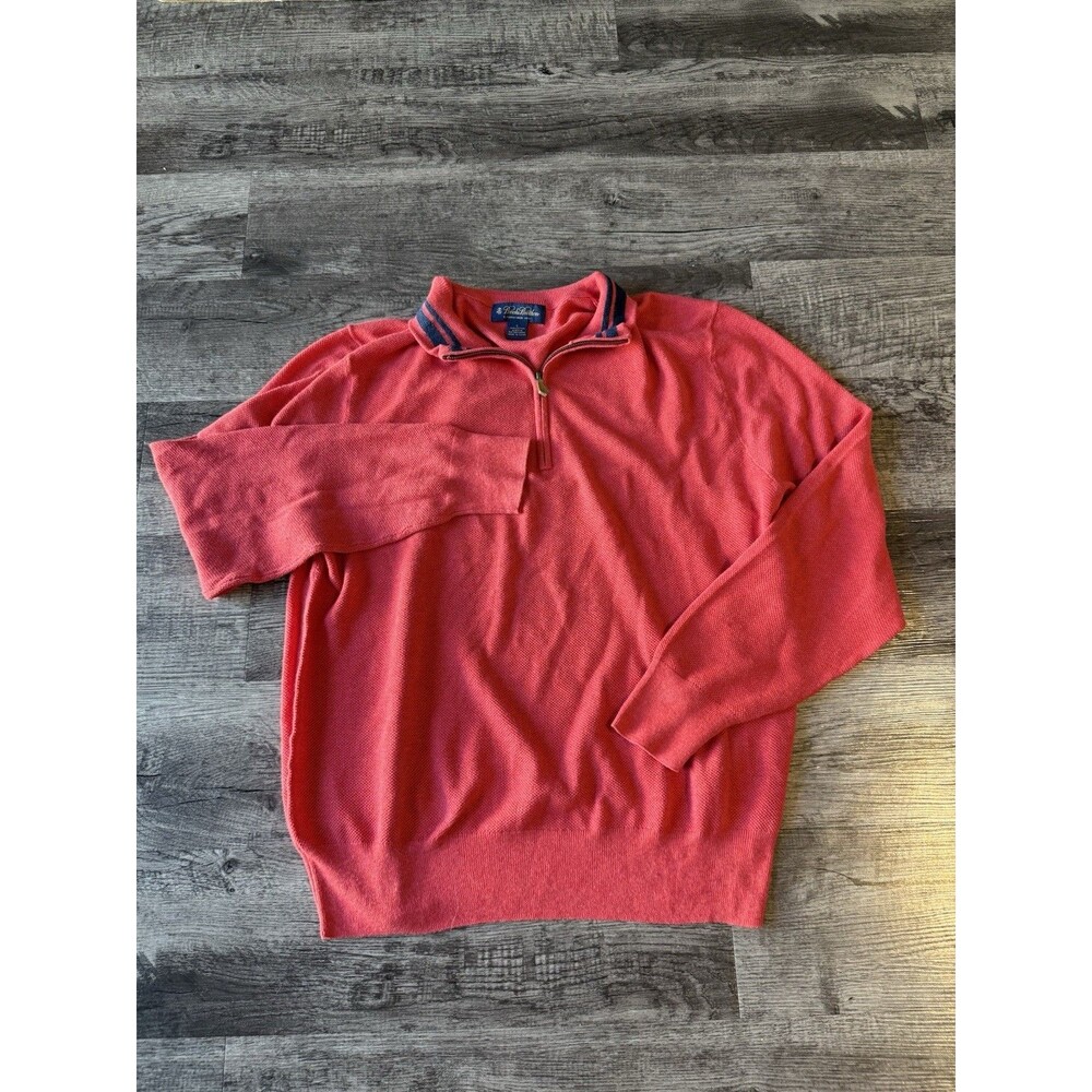 Brooks Brothers 346 Mens Red Cotton Cashmere Quarter Zip Sweater Large Mock Neck